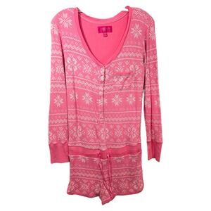 Victoria's Secret Large Sleep Romper Pink Y2K Long Sleeve Thermal Argyle 1628